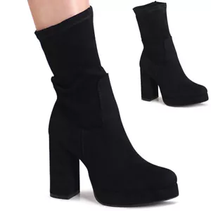 Damenschuhe Plateau Stiefel Velours Stiefeletten Halbstiefel - Bild 1 von 4