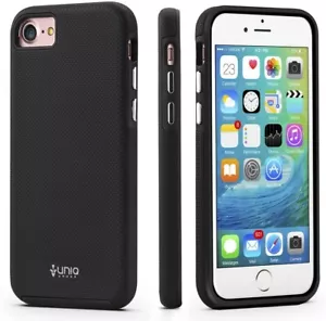 iPhone 7 / 8 Case Heavy Duty Dual Layer Hybrid Tactile Metallic Buttons - Black - Picture 1 of 3