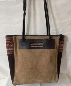 Vintage Bolivianischer Stil Leder Wildleder Schulter Stickerei Boho Beuteltasche Western Azteken - Bild 1 von 10