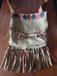 Handgefertigte indianische Stil Wildleder Leder Schultertasche - Perlen Fransen Handtasche - Bild 1 von 10