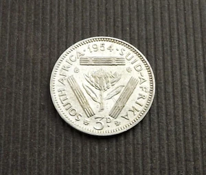 South Africa 1954 3 Pence Threepence Protea Elizabeth II. Silver F CA090 - Picture 1 of 2