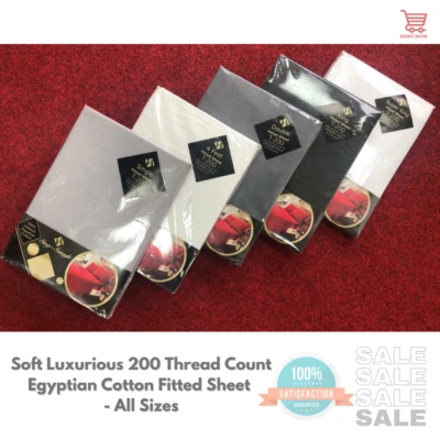 SLEEP&SNUGGLE Ultra Soft Luxurious 100% Pure Egyptian Cotton 200 TC Fitted Sheet - All Sizes
