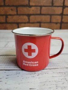 Taza de viaje de metal esmaltado Cruz Roja Americana para acampar en excelente estado - Imagen 1 de 6
