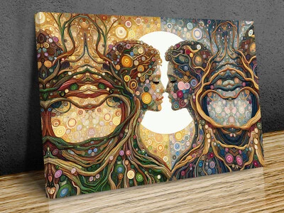 Impresión en lienzo montada estilo Klimt pareja frente al otro lista para colgar Foto 1 de 4