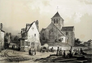 PONT-AUDEMER - L'ÉGLISE St. GERMAIN au 19e siècle - TRES Grande gravure du 19e - Picture 1 of 2