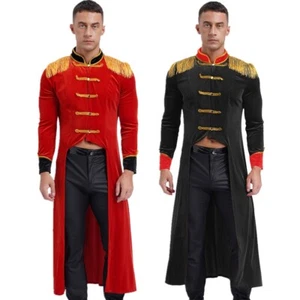 Mens Circus Ringmaster Stand Collar Jacket Button Up Tailcoat Theme Party Retro - Picture 1 of 42