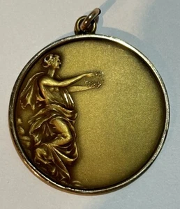 Vintage Art Deco Nouveau Gold Filled Pendant Woman Wreath Round 1 3/8” - Picture 1 of 4