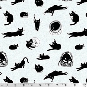 Black White Cats Icy Chillin Black Void Cats Cotton Fabric Dear Stella - Picture 1 of 1