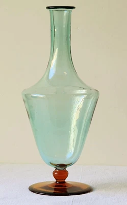 Vase/Decanter Aqua &Amber Pedestal No Seams Smooth Pontil (Sold as each not set) - Image 1 of 4