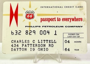 Tarjeta de crédito vintage 1964 Phillips 66 Oil Co Gasolinera Publicidad retro Dayton - Imagen 1 de 3