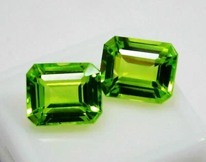 Natural CERTIFIED Emerald Cut 15 Ct Earring's Green Peridot Loose Gemstone - Picture 1 of 4