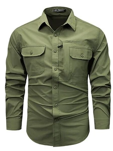 Men's Multi-Pocket Workwear Long-Sleeved Shirt Jacket Outdoor Quick-Drying - Picture 1 of 8