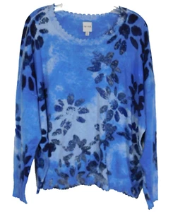 Nic+ Zoe Pullover blau abstrakt Rundhals Damen XXL Baumwolle Langarm roher Saum - Bild 1 von 11