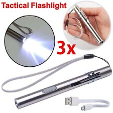 3PC LED USB RECHARGEABLE MINI FLASHLIGHT Stainless Steel Pen Light 1000 Lumens