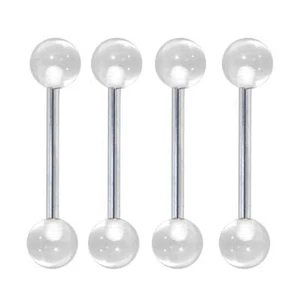 Surgical Steel Straight Barbell Tongue Ring 14 Gauge & Clear - 4 Pack - Picture 1 of 4