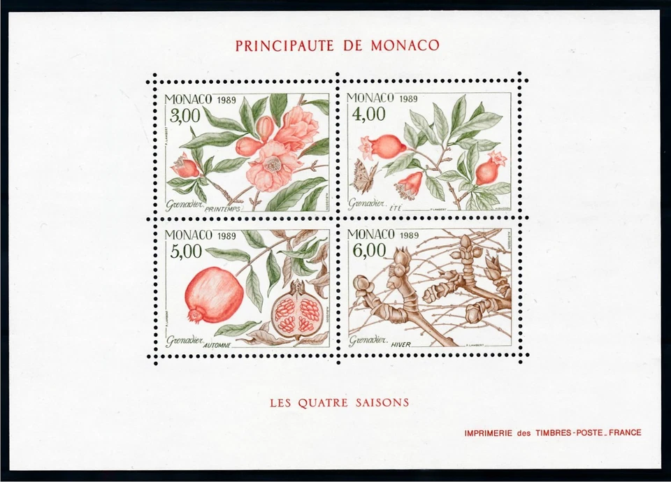[69631] Monaco 1989 Flora fruit Pomegranates tree seasons Souvenir sheet MNH - Image 1 of 1