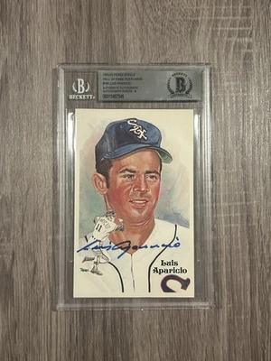 Luis Aparicio Perez Steele Autographed HOF Postcard Beckett BGS Auto Grade 9 - Image 1 of 2