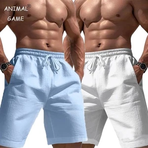 Herren einfarbig Baumwolle Leinen Shorts Laufen Fitnessstudio Fitness Sommer Strand Yoga Geschenk - Bild 1 von 31