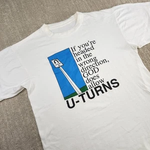 Vintage Jesus Shirt Herren Large U Turn Tee 90s Single Stitch White God - Bild 1 von 8