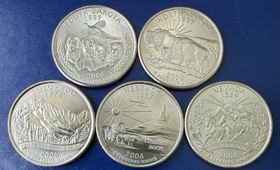 2006-D  State Quarters  5 Coin Denver Set GEM BU SATIN FINISH - Image 1 of 4