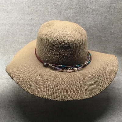 Sombrero Scala ajustado al sol para mujer talla única tostado paja ala ancha banda con cuentas flojas Foto 1 de 4
