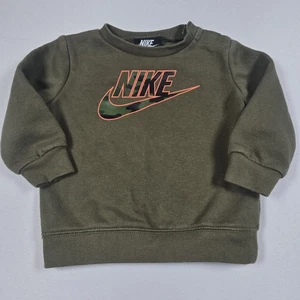 Nike Kids Boys Green Camo Logo Sweatshirt Crewneck 12 Months 74-80cm - Picture 1 of 8