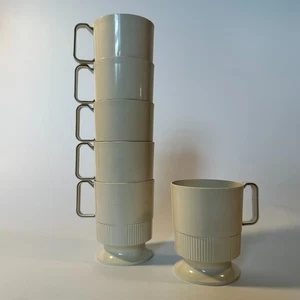 Vintage 6er Set Sweetheart Kunststoff Kaffeebecher Stapeltassen Beige MCM Retro - Bild 1 von 8