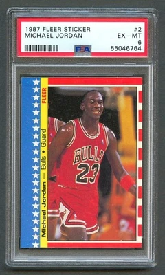 Pegatina Fleer 1987 baloncesto Michael Jordan #2 PSA 6 EX-MT Chicago Bulls Foto 1 de 2