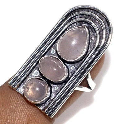 Anillo enchapado en plata 925 de cuarzo rosa más hermoso joyería de regalo de EE. UU. 7 JW Foto 1 de 3