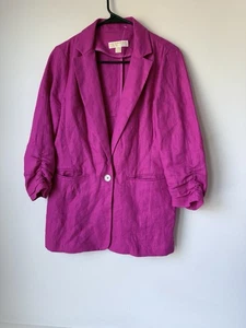 Michael Kors Womens Linen Blazer Pink Magenta 8 Career Barbiecore Coastal Preppy - Picture 1 of 7