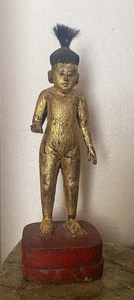 Antique Burmese Deity Gilded Wooden Statue Nat Spirit Folklore Buddhism - Picture 1 of 10