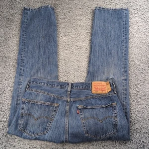 Jeans Levi's 501 uomo 35x30 blu gamba dritta dondolo denim elasticizzato invecchiato - Foto 1 di 10