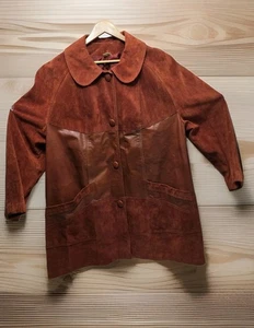 Cappotto midi vintage anni 70 scamosciato e vera pelle a campana con colletto Peter Pan - Foto 1 di 24