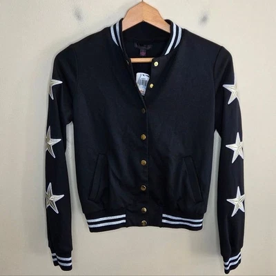 NWT Material Girl | Black Star Sleeve Varsity Bomber Jacket Size Small - Image 1 of 4