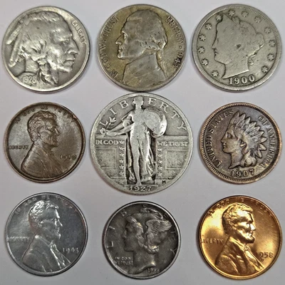Antigua colección de monedas obsoletas de Estados Unidos con juego de 9 monedas de plata y sin circular! (Lote #9) Foto 1 de 2