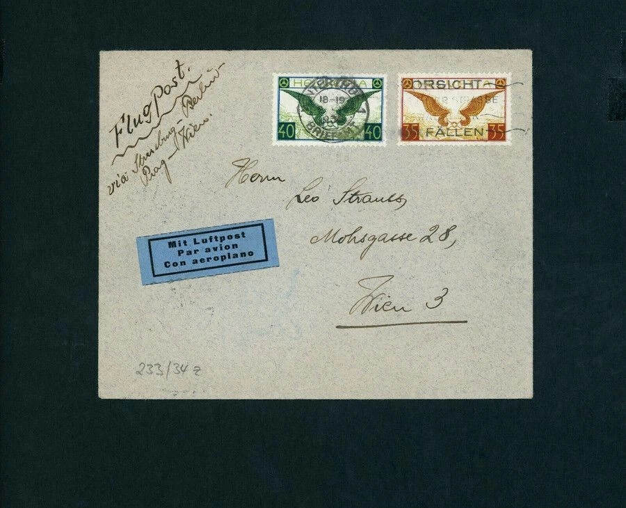 Suiza correo aéreo franqueo mixto Winterthur - Viena vía Estrasburgo 1936 - Imagen 1 de 2