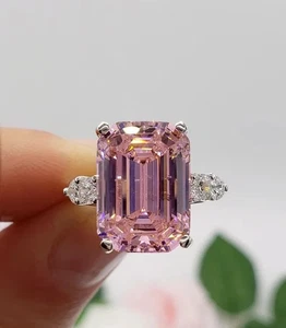 4.40 Ct Certified Natural Pink Sapphire & Diamond Engagement Ring 14K White Gold - Picture 1 of 14