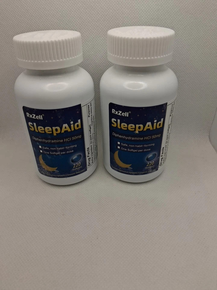 Rxzell Sleep Aid Diphenhydramine HCL 50mg 220 MAXIMUM Strength Liquid Softgels