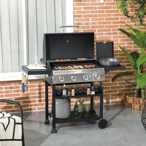 Outsunny 4 Burner Propane Gas Grill with Side Burner Outdoor Barbeque - Picture 1 of 11