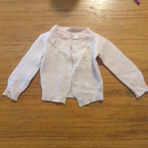 Vtg Handmade Hand Knit Infant Baby Pink Open Embroidered Cardigan Sweater AS IS - Picture 1 of 5