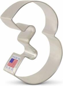 Number Three Metal Cookie Cutter, #3, Ann Clark 3.25 Inches, Tin Plated Steel
