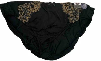 26/28 Lane Bryant Cacique Bikini Black Lace Gold Metallic Embroidered Sexy Panty - Image 1 of 4