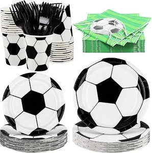 144 Pieces Soccer Paper Plates and Napkins Dinnerware Set Soccer Birthday Par... - Picture 1 of 1