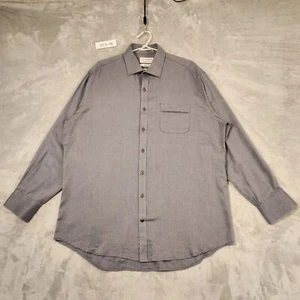 VAN HEUSEN MENS SHIRT SIZE 43 BLUE L/SLEEVE BUTTON UP Chevron COTTON/POLY - Picture 1 of 14