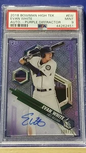 Evan White - 2018 Bowman High Tek Purple Diffractor Autograph PSA 9 #136/150 - Picture 1 of 2