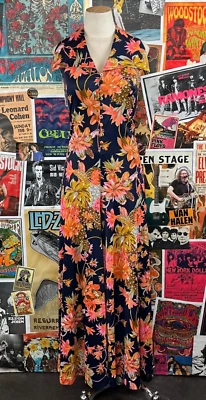 Vintage 60s-70s Tropical Floral Sleeveless Collared V-Neck Wide Leg Jumpsuit - Image 1 of 4