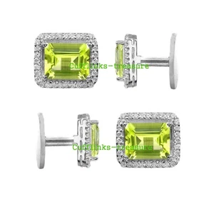 Natural Lemon Quartz & CZ Stones with 925 Sterling Silver Tuxedo Buttons set #70 - Picture 1 of 6