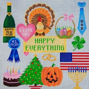 Needlepoint HandPainted JP Needlepoint Happy Everything 15x15 - Picture 1 of 4