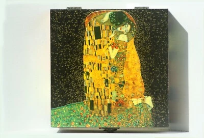 Wood handmade hinged medium storage/trinket box Gustav Klimt design Compartments - Image 1 of 4