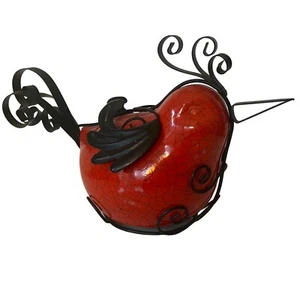 VTG Red Crackled Ceramic and Metal Rooster Farmhouse Home Decor - Picture 1 of 10